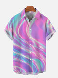 Pink And Teal Holographic Laser Printing Short Sleeve Shirt