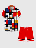 Abstract Mondrian Checkered Printing Men's Shorts