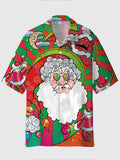 Hand Drawn Colorful Trippy Santa Bearded Printing Cuban Collar Men's Short Sleeve Shirt