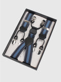 British Style Blue Striped Six Clips Elastic Men's Suspenders