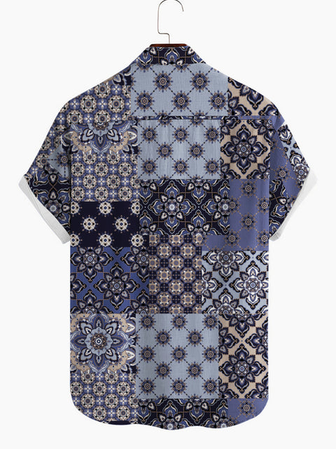 Lila-blaues Muster Bohoo Style Herren Kurzarmhemd