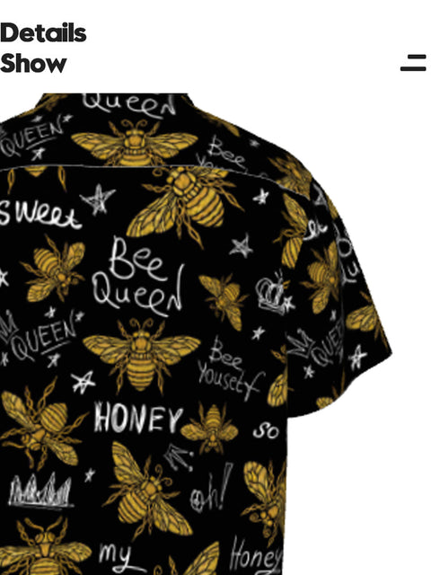 Kurzärmliges Herrenhemd mit Bienendruck und Umlegekragen
