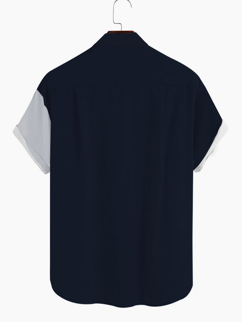 Chemise à manches courtes boutonnée à col rabattu rétro gris-bleu pour homme