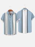 50s LightBlue & White Stitching Printing Camp Men's Short Sleeve Shirt