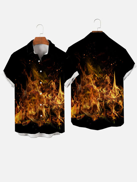 Full-Print Fire Flame Printing Men's Short Sleeve Shirt