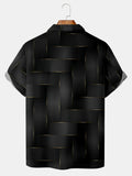 Geometric Art Black-Gold Stripe Pattern Printing Men‘s Short Sleeve Polo