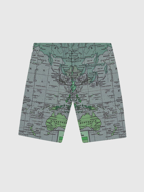 Green Vintage World Map Printing Men's Shorts