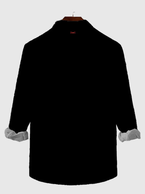 Mid-Century Modern Schwarz-Weiß-Musterdruck Taschenloses Herren-Langarmhemd