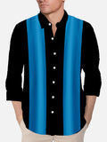 Retro Black & DeepSkyBlue Stripe Printing Men's Long Sleeve Shirt