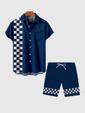 Checkerboard And Blue Printing Men's Shorts