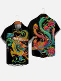 Chinese Dragon and Phoenix Printing Men's Short Sleeve Shirt