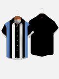 Vintage Black & Blue & White Stitching Printing Men's Short Sleeve Shirt