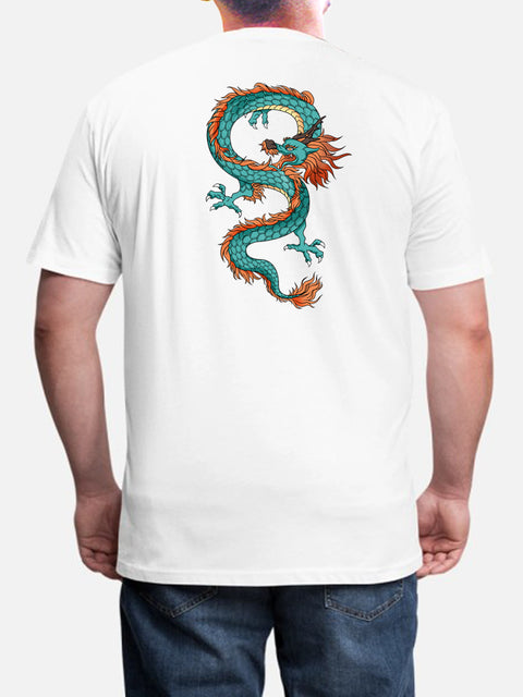 Chinese Traditional Mythology Dragon Printing Cotton Men's Short Sleeve Tee