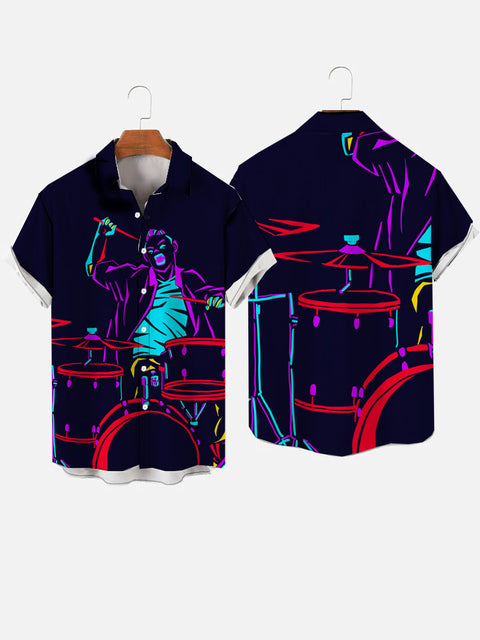 Abstract Hand Painted Colored Lines Rock Band Printing Men's Short Sleeve Shirt