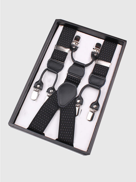 Black And White Dots Six Clips Elastic Men's Suspenders