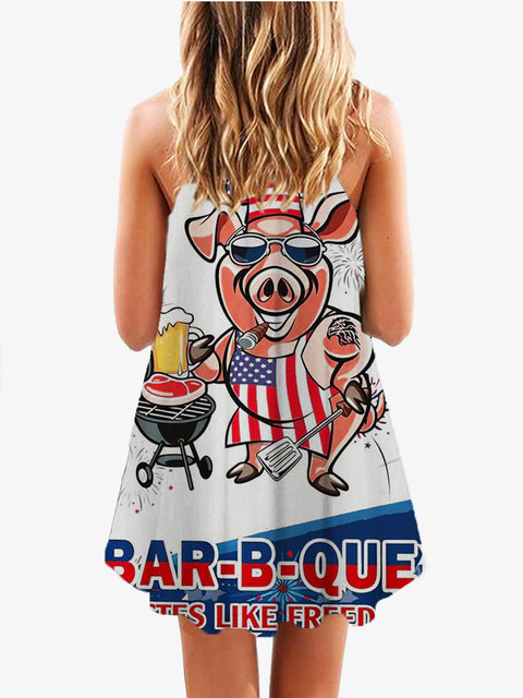 P-Chef American Flag BBQ Printing Sleeveless Camisole Dress