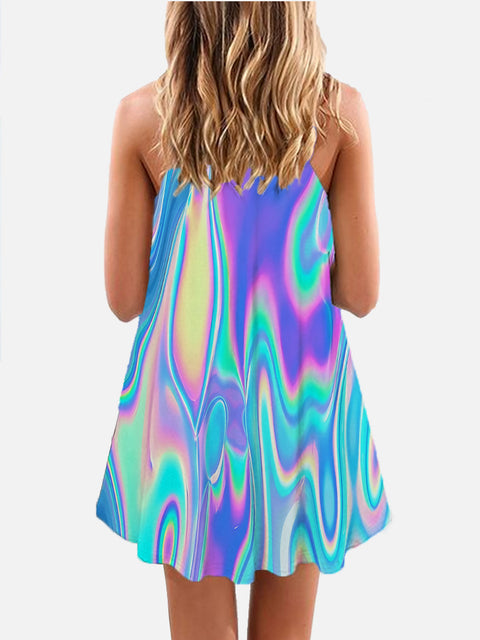 Casual 2D Gradient Color Laser Effects Hawaiian Sleeveless Camisole Dress