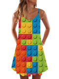 Colorful Mosaic Building Blocks Printing Sleeveless Camisole Dress