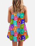 Cute Rainbow Colorful Bears Hippie Printing Sleeveless Camisole Dress