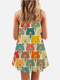 Dense Colorful Rainbow Bear Hippie Printing Sleeveless Camisole Dress