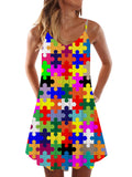 Bright Rainbow Puzzles Hippie Printing Sleeveless Camisole Dress