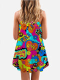 Hawaiian Hippie Psychedelic Colorful Graffiti Patchwork Printing Sleeveless Camisole Dress