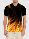Fire Flame Printing Men‘s Short Sleeve Polo