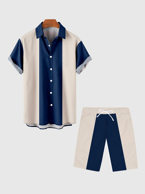 Chemise à manches courtes pour homme à imprimé bleu et blanc des années 1960