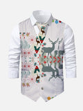Christmas Elements Elk And Musical Notes Printing V-Neck Suit Vest/Tuxedo Waistcoat And Tie, Can be Worn on Both Sides