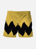 Cosplay Retro Cartoon Image Yellow And Black Matching Art Stripe Printing Shorts