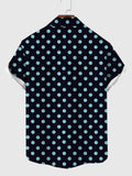 Royal Blue And Black Polka Dot Printing Men's Short Sleeve Shirt