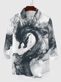Full-Print Chinese Style Ink Dragon Printing Men's Long Sleeve Shirt