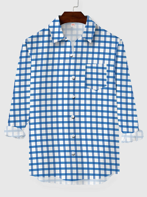 Classic Blue Checkered Printing Long Sleeve Shirt