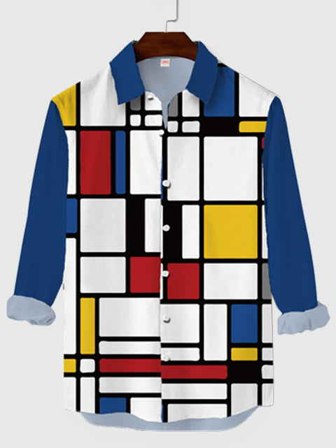 Plaid Series Peinture abstraite Piet Mondrian Chemise à manches longues pour homme