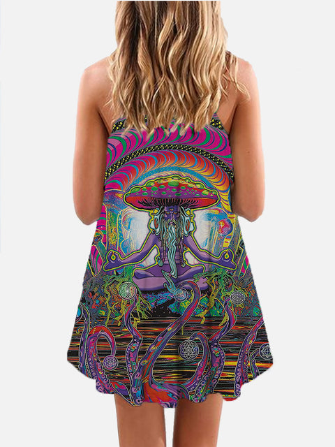 Psychedelic Stunning Hippie Magic Mushrooms Printing Sleeveless Camisole Dress