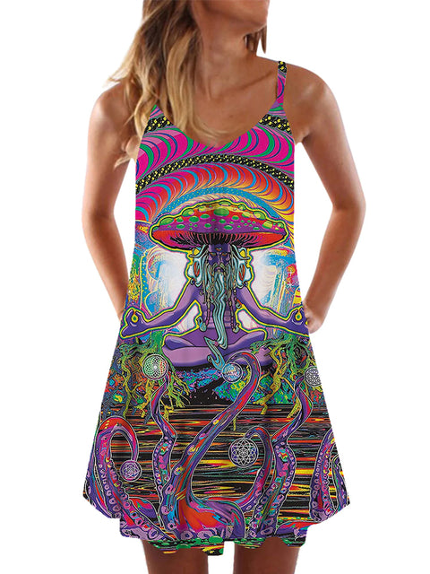 Psychedelic Stunning Hippie Magic Mushrooms Printing Sleeveless Camisole Dress
