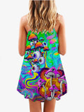Psychedelic Colorful Hippie Mushroom Printing Sleeveless Camisole Dress