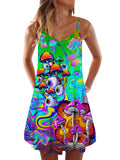 Psychedelic Colorful Hippie Mushroom Printing Sleeveless Camisole Dress
