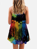 Rainbow Painting Paint Splatter Sugar Skull Hippie Printing Sleeveless Camisole Dress