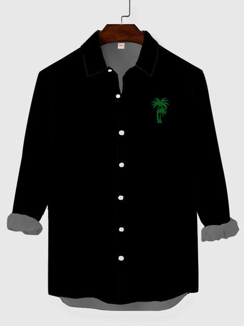 Black-Green Hawaiian Coconut Tree Printing Men's Long Sleeve Shirt