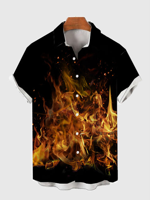 Full-Print Fire Flame Printing Men's Short Sleeve Shirt