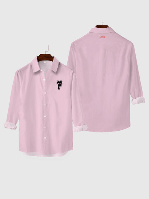 Pink-Black Hawaiian Coconut Tree Printing Printing Men's Long Sleeve Shirt