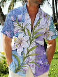 Blooming Lily Bouquet And Cross Easter Printing Short Sleeve Shirt