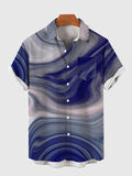 Full-Print Blue Colorful Acrylic Abstract Pattern Printing Men's Short Sleeve Shirt