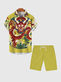 Chinese Traditional Red Tuanlong Pattern Printing Men's Shorts
