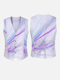 Simple Geometric Purple Lines Printing V-Neck Suit Vest/Tuxedo Waistcoat And Tie, Can be Worn on Both Sides