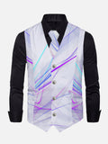 Simple Geometric Purple Lines Printing V-Neck Suit Vest/Tuxedo Waistcoat And Tie, Can be Worn on Both Sides