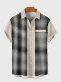 Mid Century Modern Dots Pattern and Khaki Printing Pocketless Men's Short Sleeve Shirt