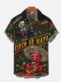 Cinco de Mayo Cartoon Mexican Style Chili Pepper And Mexican Maracas Printing Short Sleeve Shirt