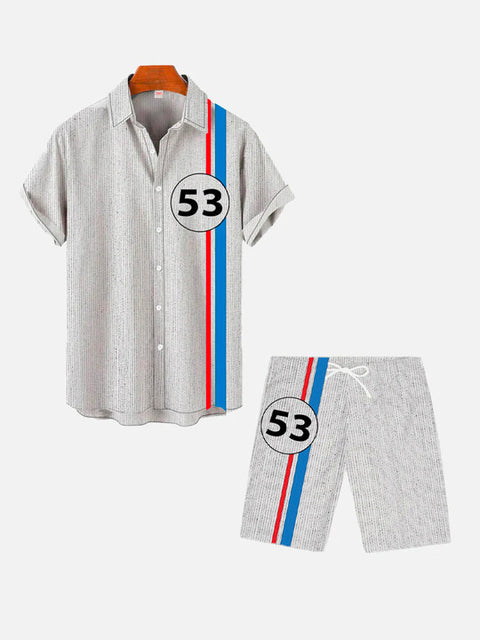 53 Number Red And Blue Stripes Printing Shorts
